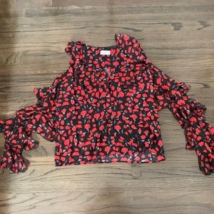 Raquel Diniz * silk cold shoulder ruffle sleeve blouse * size 42 IT